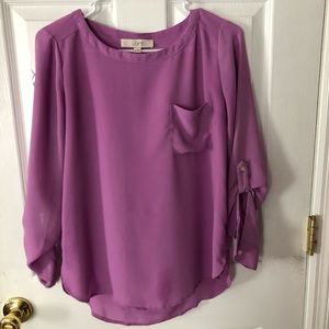 Ann Taylor LOFT: Purple Button Sleeve Blouse